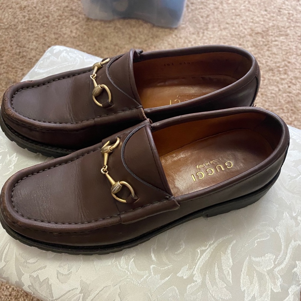 Brown Gucci loafers